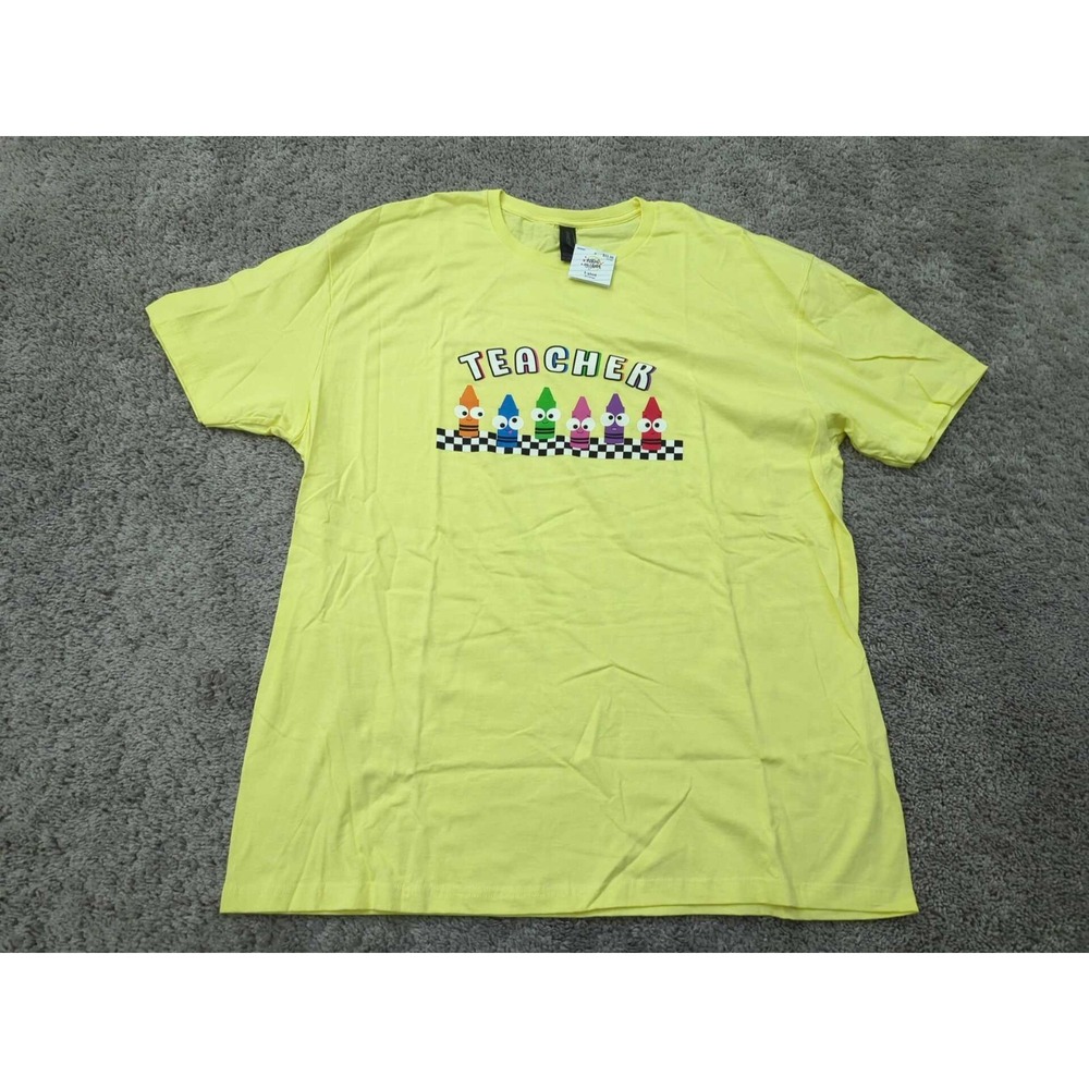 Gildan Softstyle Making the Grade TShirt Mens‎ 2XL Yellow Teacher Funny Crayons